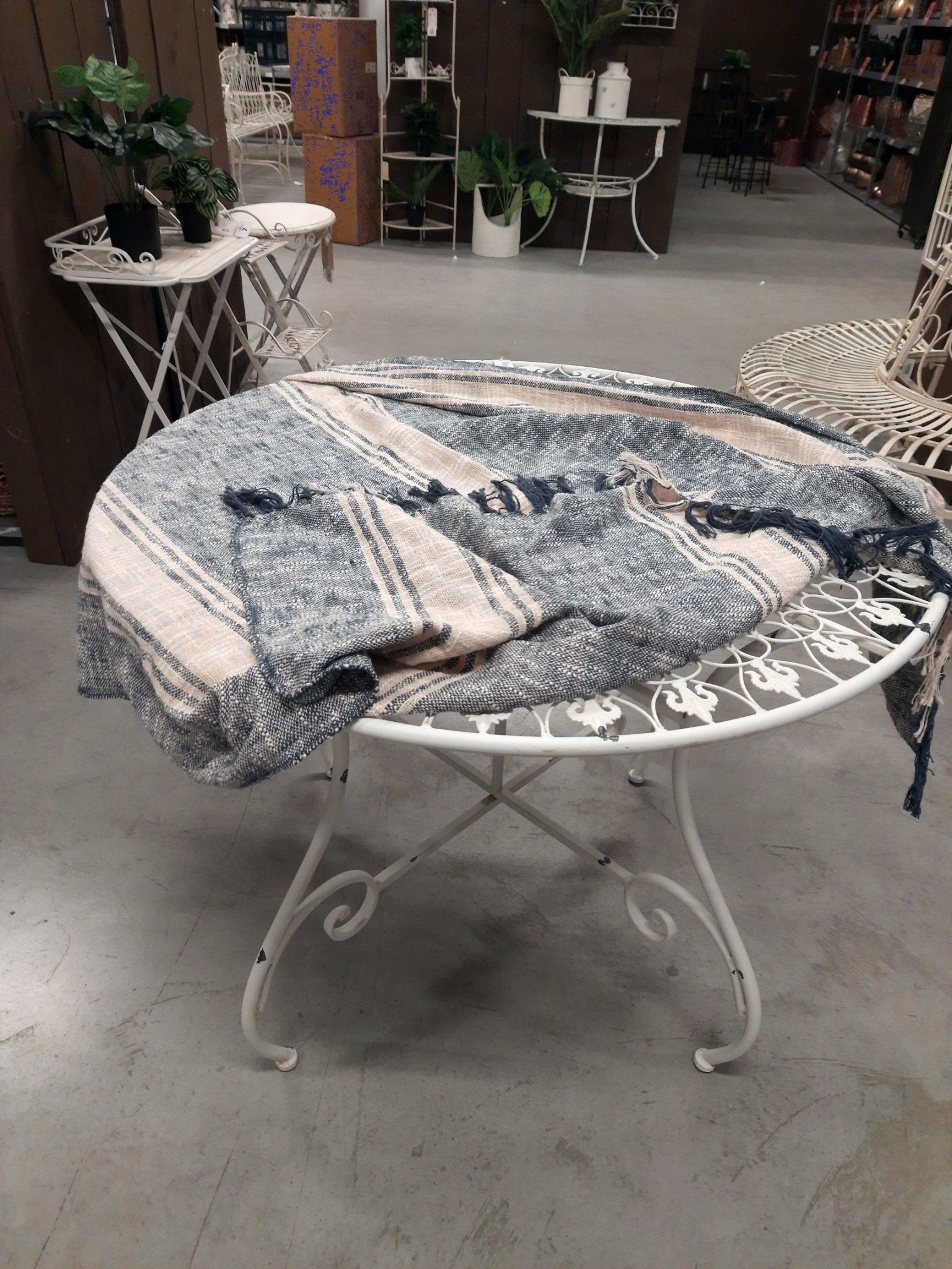 Plaid Kuscheldecke 100% Baumwolle Blau-Beige - Clayre & Eef {{ Shabby Chic und Landhaus Deko }} {{ www.Stein-Alt.de }}