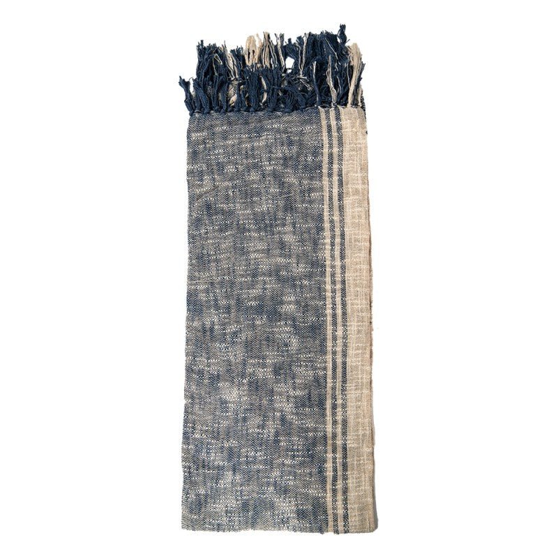 Plaid Kuscheldecke 100% Baumwolle Blau-Beige - Clayre & Eef {{ Shabby Chic und Landhaus Deko }} {{ www.Stein-Alt.de }}