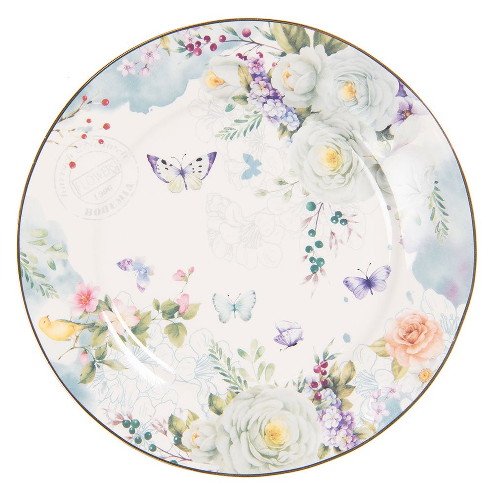 Porzellan Geschirr Blau-Weiß Blumen & Schmetterlinge – Mix & Match Landhausstil Frühstücksteller Kuchenteller {{ Shabby Chic und Landhaus Deko }} {{ www.Stein-Alt.de }}