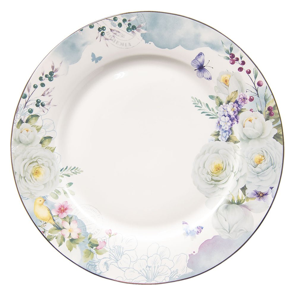 Porzellan Geschirr Blau-Weiß Blumen & Schmetterlinge – Mix & Match Landhausstil Speiseteller {{ Shabby Chic und Landhaus Deko }} {{ www.Stein-Alt.de }}