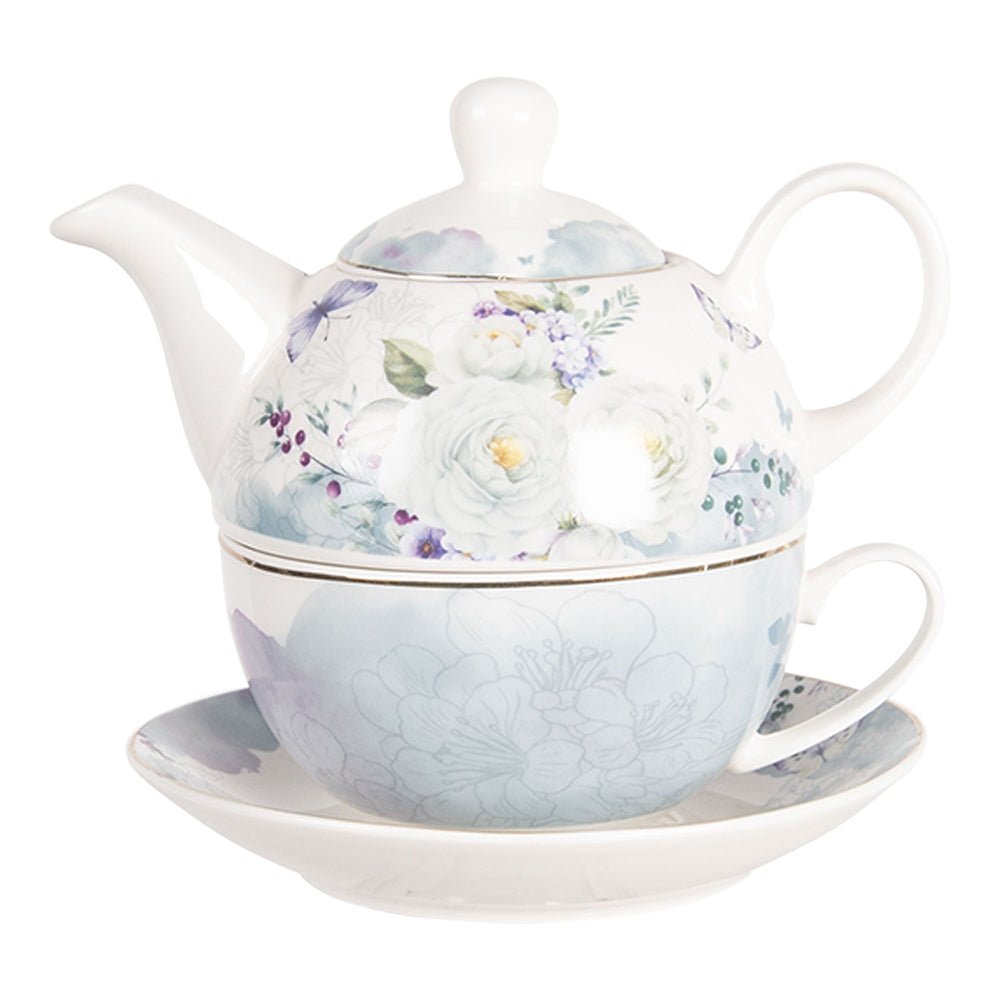 Porzellan Geschirr Blau-Weiß Blumen & Schmetterlinge – Mix & Match Landhausstil {{ Shabby Chic und Landhaus Deko }} {{ www.Stein-Alt.de }}
