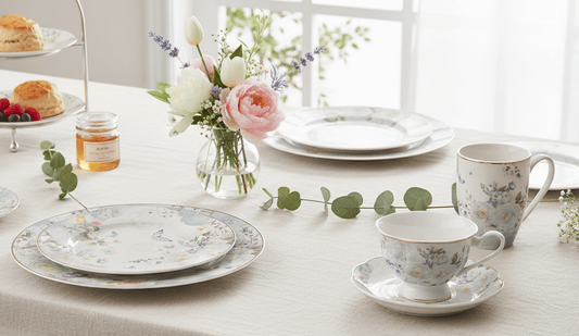 Porzellan Geschirr Blau-Weiß Blumen & Schmetterlinge – Mix & Match Landhausstil {{ Shabby Chic und Landhaus Deko }} {{ www.Stein-Alt.de }}