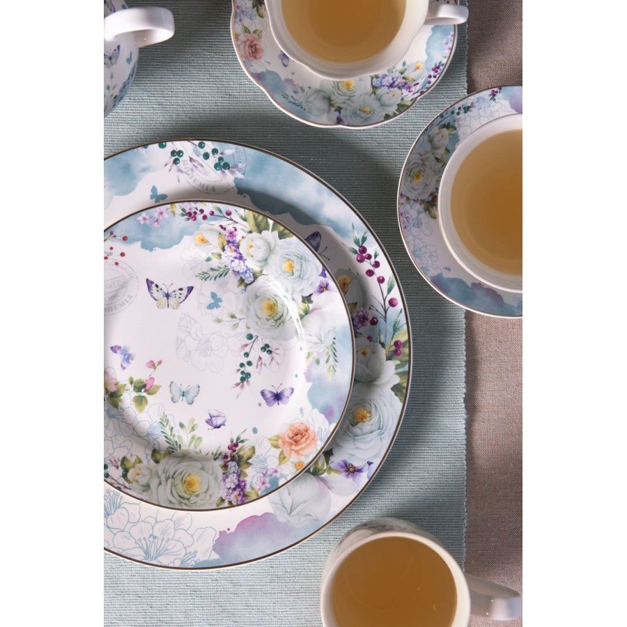 Porzellan Geschirr Blau-Weiß Blumen & Schmetterlinge – Mix & Match Landhausstil {{ Shabby Chic und Landhaus Deko }} {{ www.Stein-Alt.de }}