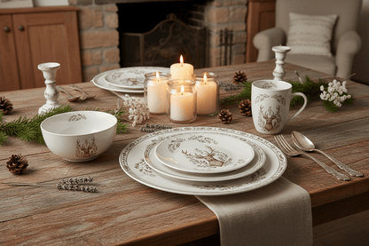 Geschirr Porzellan Geschirr Set Hirsch Weihnachten - Teller, Tassen & Schalen Shabby Chic und Landhaus Deko bei www.Stein-Alt.de