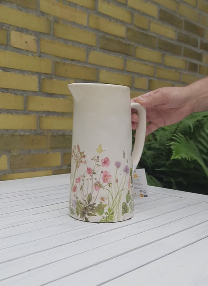 Keramik-Krug im Landhausstil Beige Rosa mit Wiesenblumen