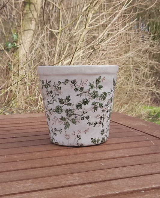 Keramik Blumentopf Grün-Beige mit Rankenmotiv - Clayre & Eef
