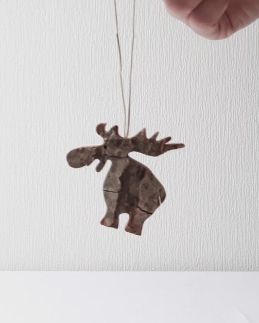Winterliche Holzanhänger Elch & Hirsch - Rindenholz Weihnachtsdeko