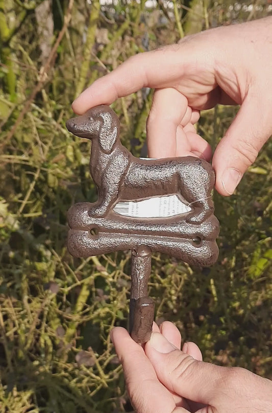 Gancio da parete in ghisa, bassotto con osso, attaccapanni per cani