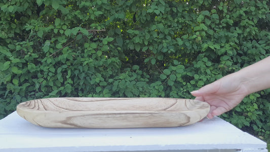 Ovale Holzschale Rustikal - Dekoratives Serviertablett im Landhausstil 40cm