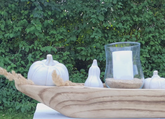 Kürbis Deko Porzellan Grau-Weiß - Herbstdekoration im Landhausstil