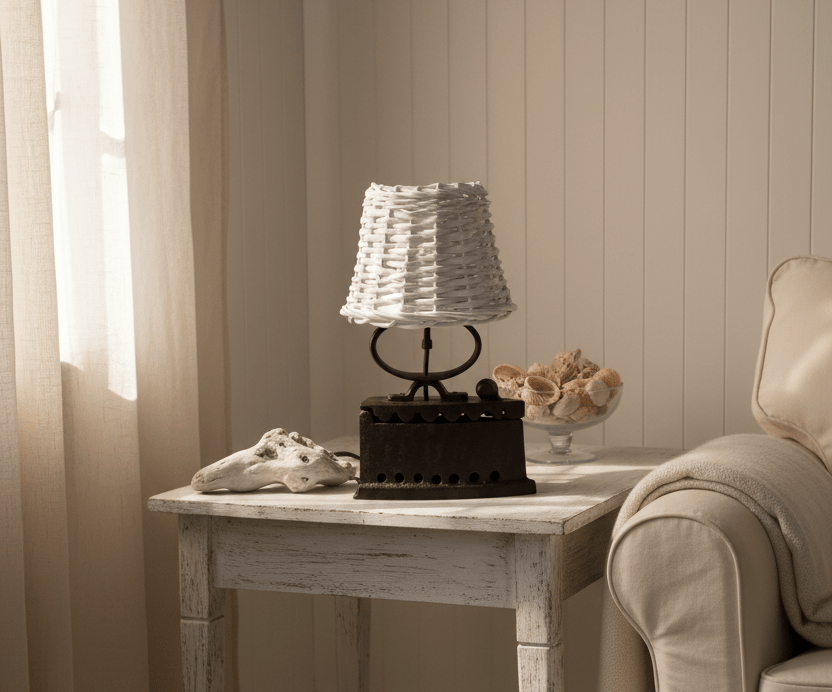 Rattan Lampenschirm Weiß E27 - Romantische Landhausstil Lampe {{ Shabby Chic und Landhaus Deko }} {{ www.Stein-Alt.de }}