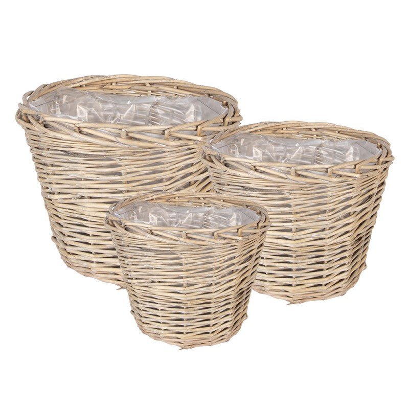 Rattan Pflanztopf 3er Set – Boho Übertopf Beige | Clayre & Eef {{ Shabby Chic und Landhaus Deko }} {{ www.Stein-Alt.de }}