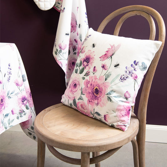 Kissenbezug Baumwolle mit Rosenmotiv - Landhausstil Weiß 40x40cm