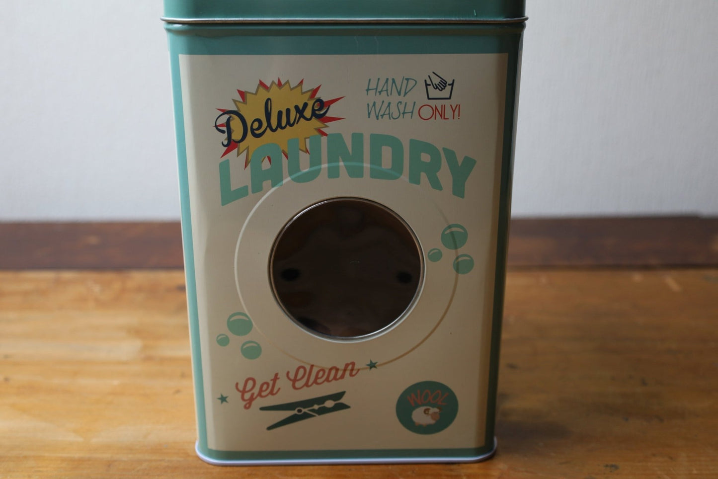 Retro Waschpulverbox aus Metall - Waschmittelbox Beige-Grün mit Henkel {{ Shabby Chic und Landhaus Deko }} {{ www.Stein-Alt.de }}