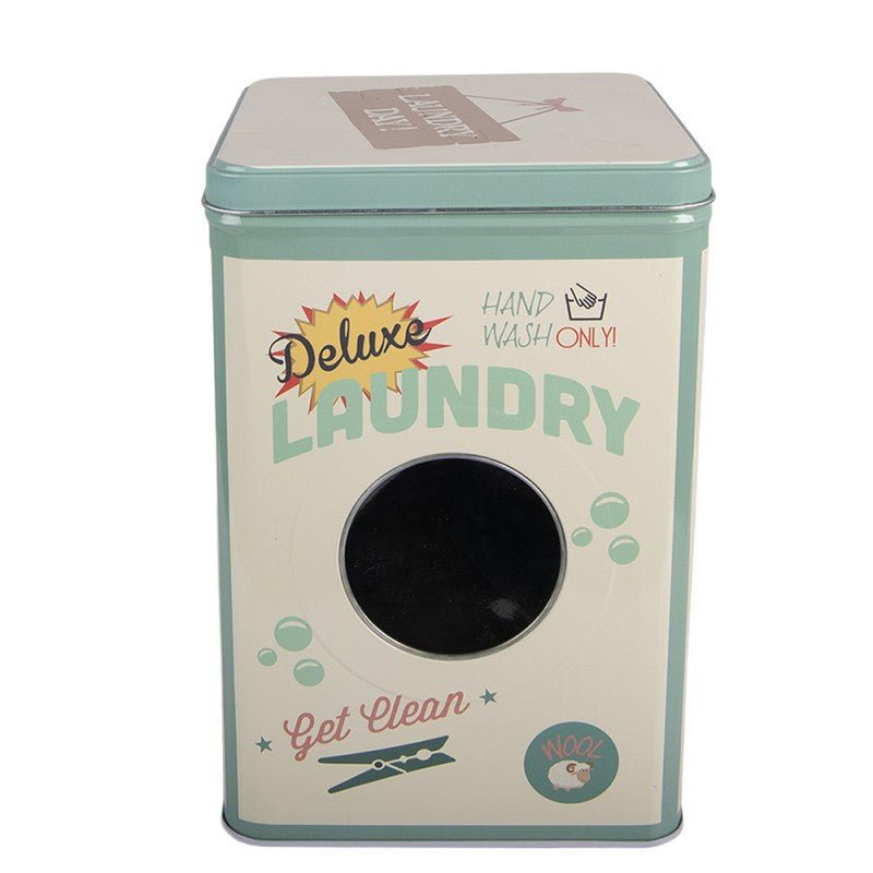 Retro Waschpulverbox aus Metall - Waschmittelbox Beige-Grün mit Henkel {{ Shabby Chic und Landhaus Deko }} {{ www.Stein-Alt.de }}