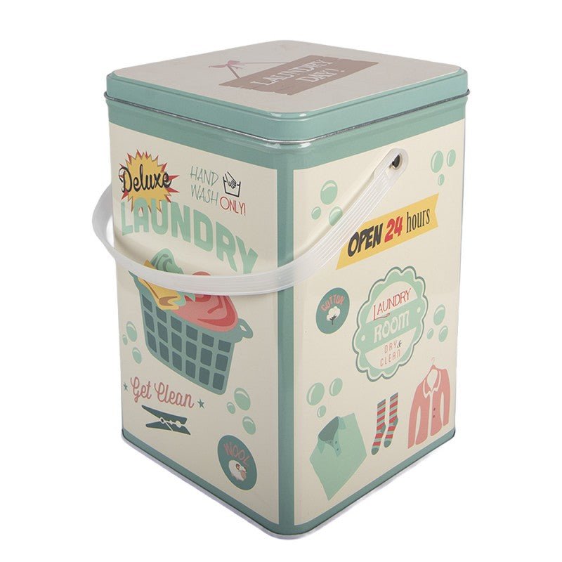 Retro Waschpulverbox aus Metall - Waschmittelbox Beige-Grün mit Henkel {{ Shabby Chic und Landhaus Deko }} {{ www.Stein-Alt.de }}