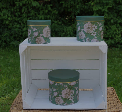Schachtel Runde Aufbewahrungsschachteln mit Blumenmuster Grün – 3er-Set Pappschachteln Shabby Chic und Landhaus Deko bei www.Stein-Alt.de