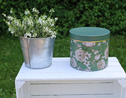 Schachtel Runde Aufbewahrungsschachteln mit Blumenmuster Grün – 3er-Set Pappschachteln Shabby Chic und Landhaus Deko bei www.Stein-Alt.de