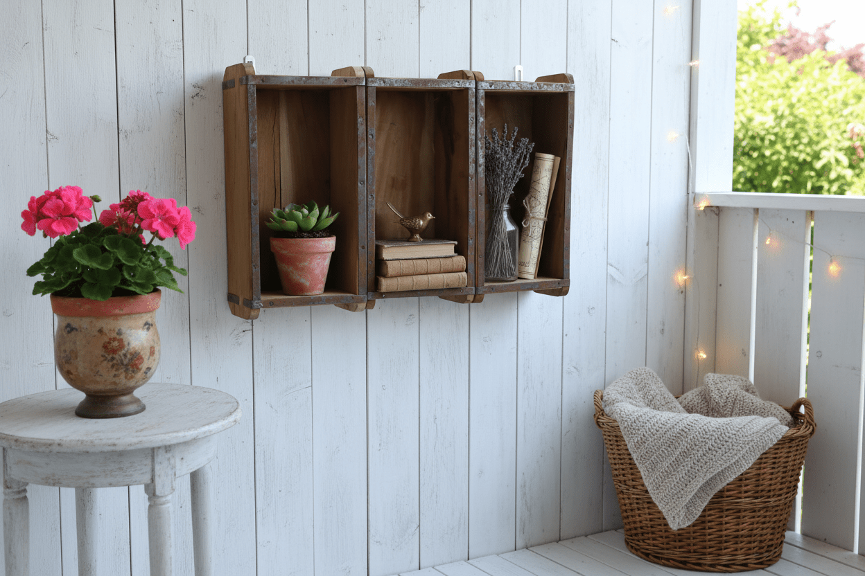 Rustikales Wandregal aus Holz-Ziegelformen – Vintage Braun {{ Shabby Chic und Landhaus Deko }} {{ www.Stein-Alt.de }}