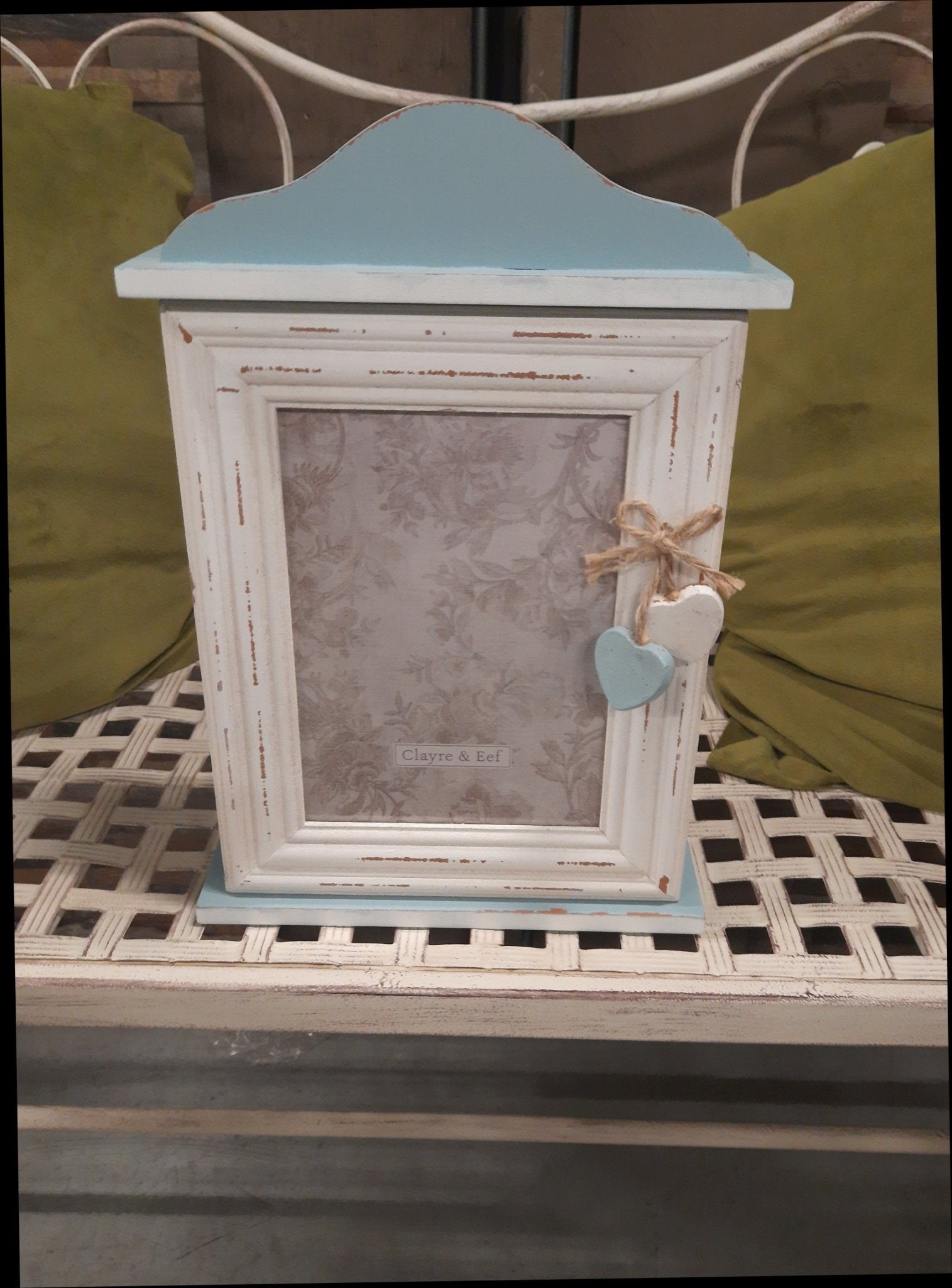 Schlüsselkasten Shabby Chic Blau-Weiß mit Bilderrahmen - Landhausstil {{ Shabby Chic und Landhaus Deko }} {{ www.Stein-Alt.de }}