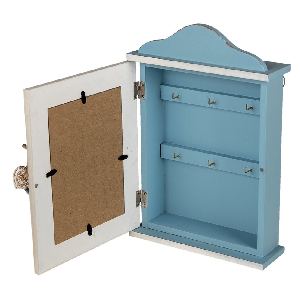 Schlüsselkasten Shabby Chic Blau-Weiß mit Bilderrahmen - Landhausstil {{ Shabby Chic und Landhaus Deko }} {{ www.Stein-Alt.de }}