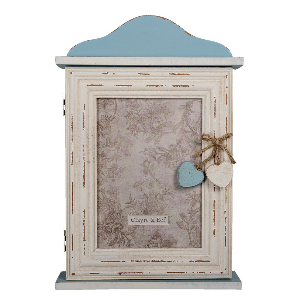 Schlüsselkasten Shabby Chic Blau-Weiß mit Bilderrahmen - Landhausstil {{ Shabby Chic und Landhaus Deko }} {{ www.Stein-Alt.de }}