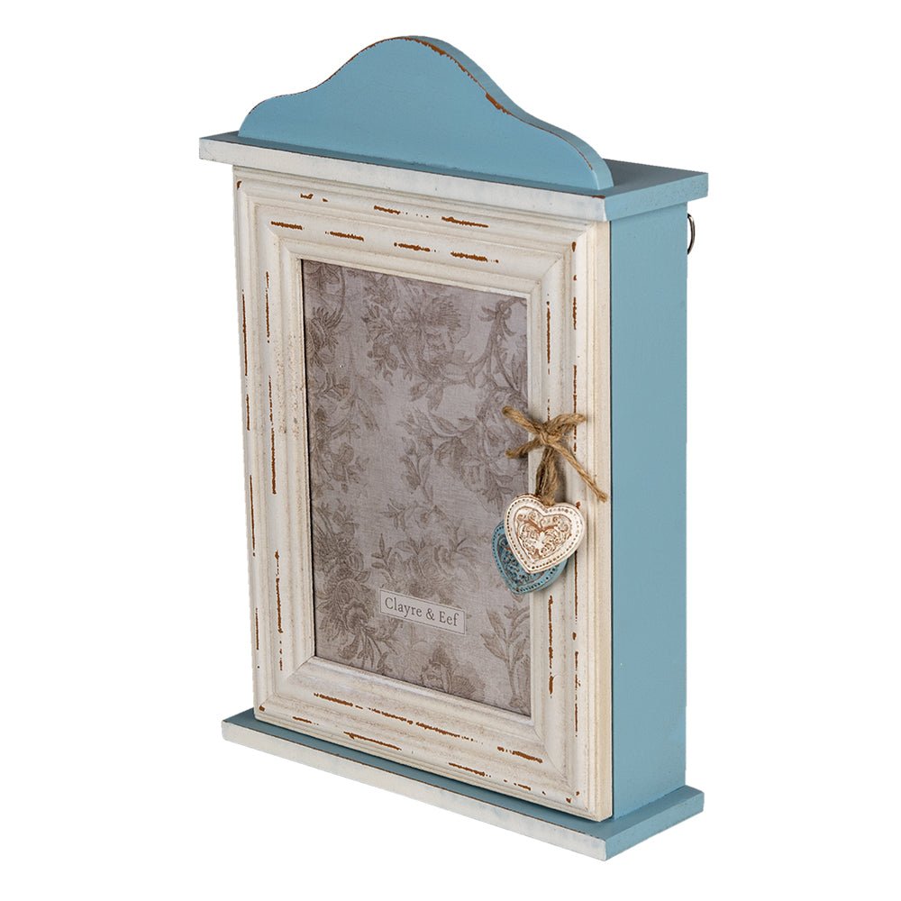 Schlüsselkasten Shabby Chic Blau-Weiß mit Bilderrahmen - Landhausstil {{ Shabby Chic und Landhaus Deko }} {{ www.Stein-Alt.de }}
