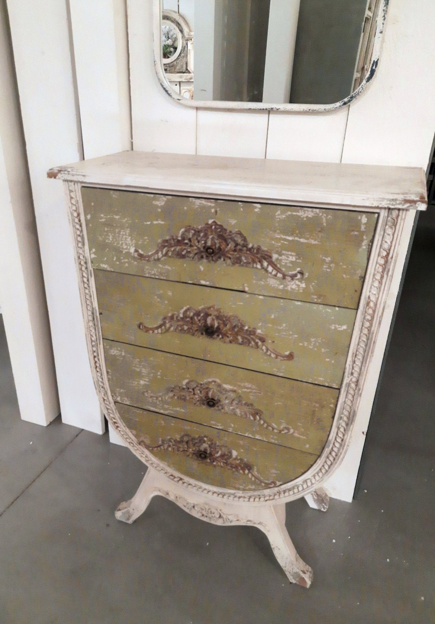 Schubladenschrank Weiß-Grün - Shabby Chic Kommode aus Holz {{ Shabby Chic und Landhaus Deko }} {{ www.Stein-Alt.de }}