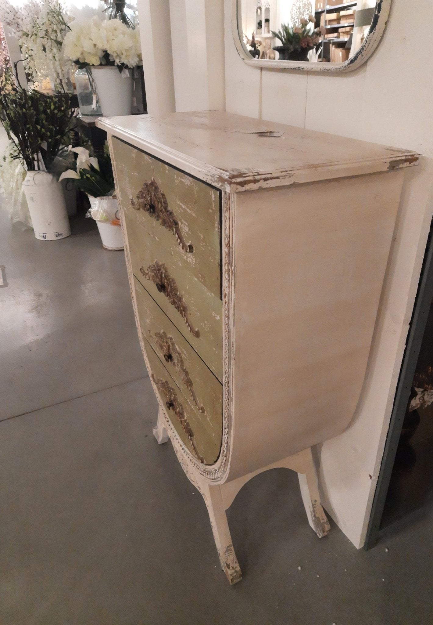 Schubladenschrank Weiß-Grün - Shabby Chic Kommode aus Holz {{ Shabby Chic und Landhaus Deko }} {{ www.Stein-Alt.de }}