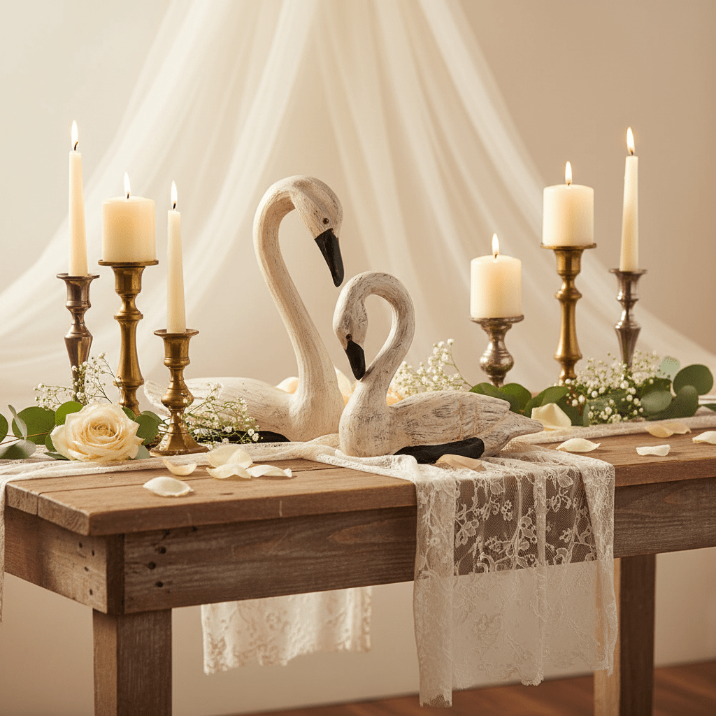 Schwanen Pärchen Holz - Romantische Hochzeitsdeko Shabby Chic {{ Shabby Chic und Landhaus Deko }} {{ www.Stein-Alt.de }}