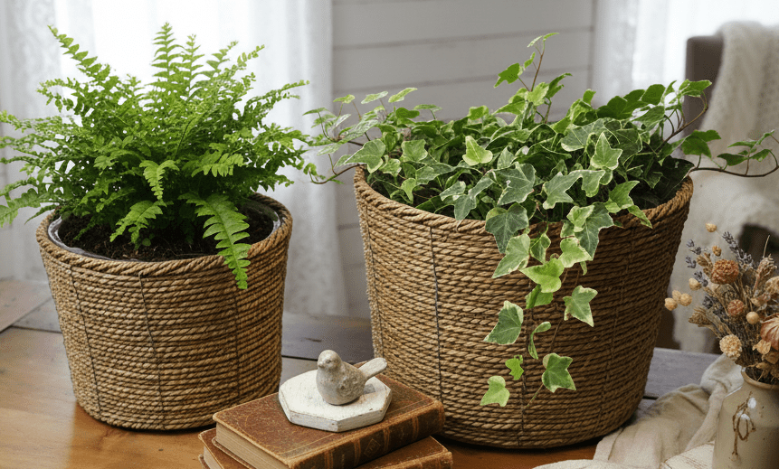 Seegras Übertopf Braun Natur - Boho Landhaus Blumentopf Innen {{ Shabby Chic und Landhaus Deko }} {{ www.Stein-Alt.de }}