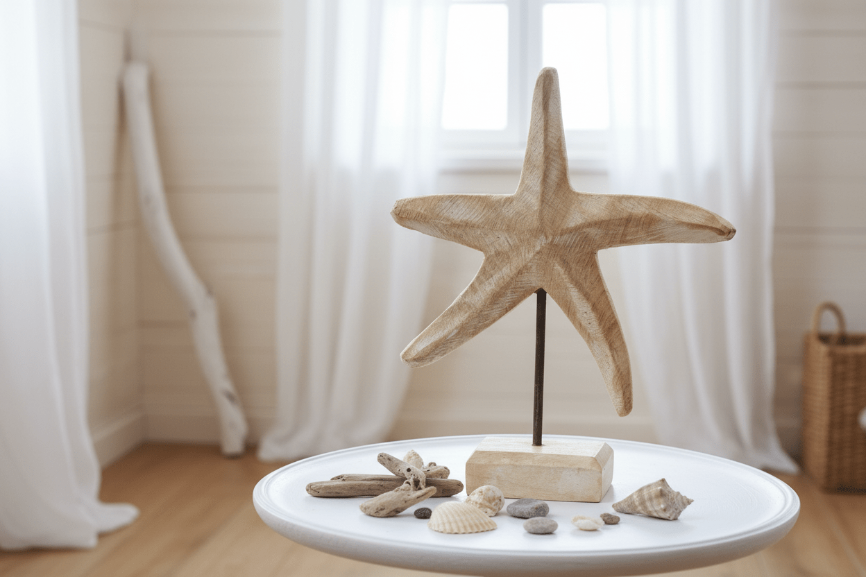 Seestern Holz Deko - Handgefertigt Maritime Landhaus Dekoration {{ Shabby Chic und Landhaus Deko }} {{ www.Stein-Alt.de }}