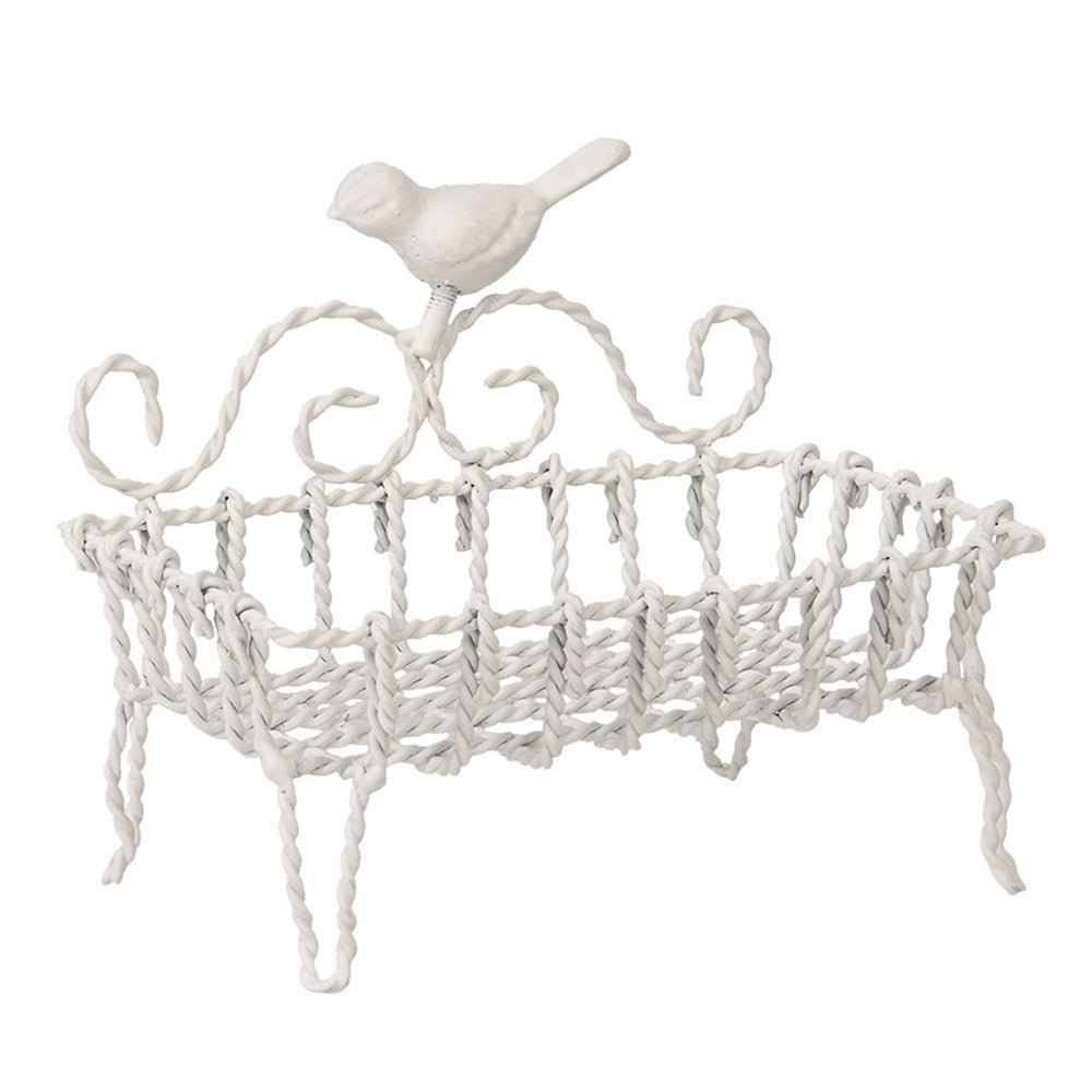 Seifenschale aus Metall in Weiß im Landhausstil mit Vögelchen {{ Shabby Chic und Landhaus Deko }} {{ www.Stein-Alt.de }}