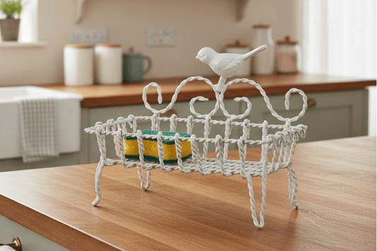 Seifenschale aus Metall in Weiß im Landhausstil mit Vögelchen {{ Shabby Chic und Landhaus Deko }} {{ www.Stein-Alt.de }}