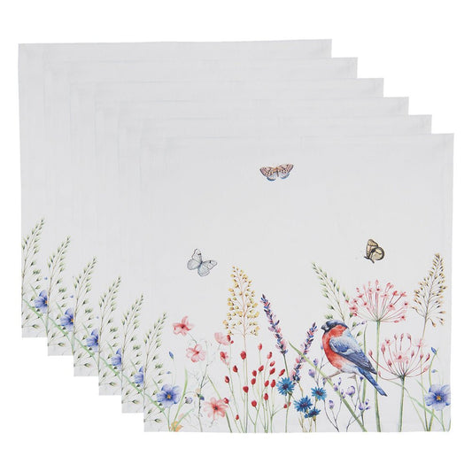 Servietten aus 100 % Baumwolle mit Frühlingsblumen und Vögelchen {{ Shabby Chic und Landhaus Deko }} {{ www.Stein-Alt.de }}