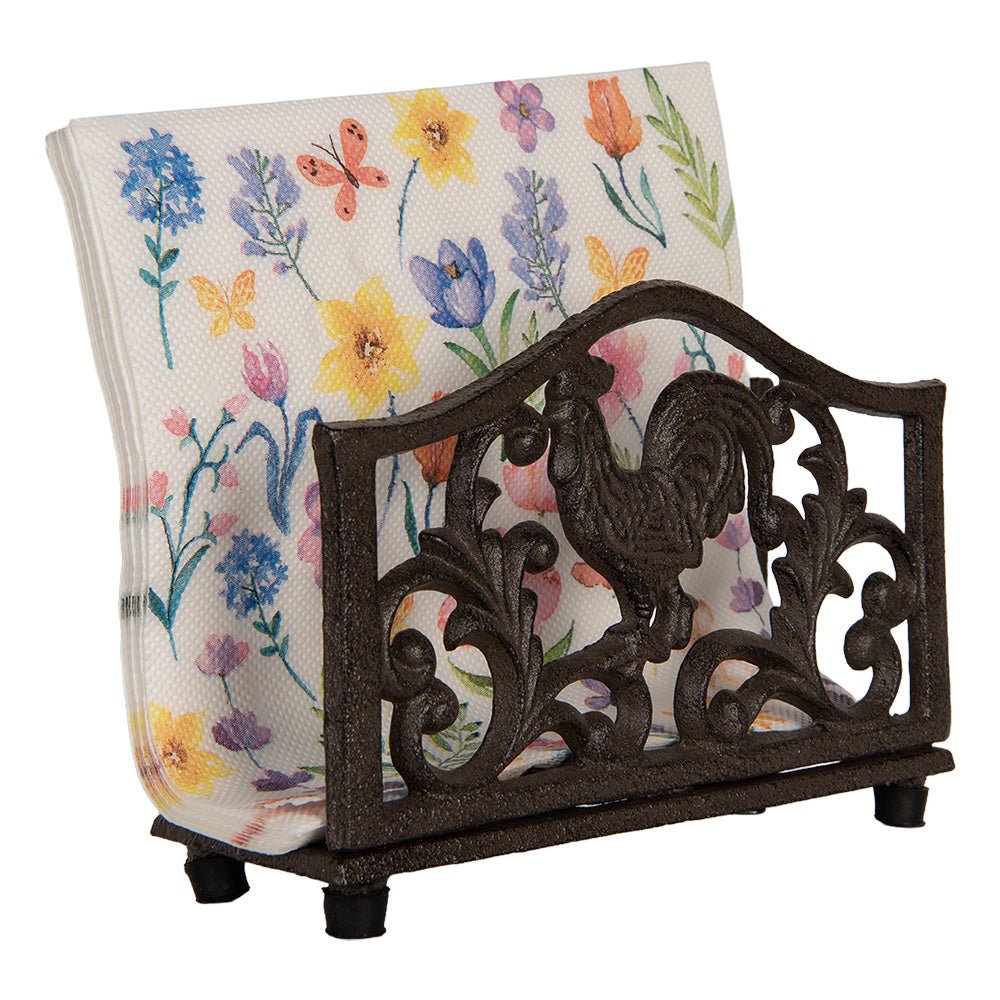 Serviettenhalter Hahn Gusseisen Braun - Vintage Oster-Tischdeko Landhausstil {{ Shabby Chic und Landhaus Deko }} {{ www.Stein-Alt.de }}
