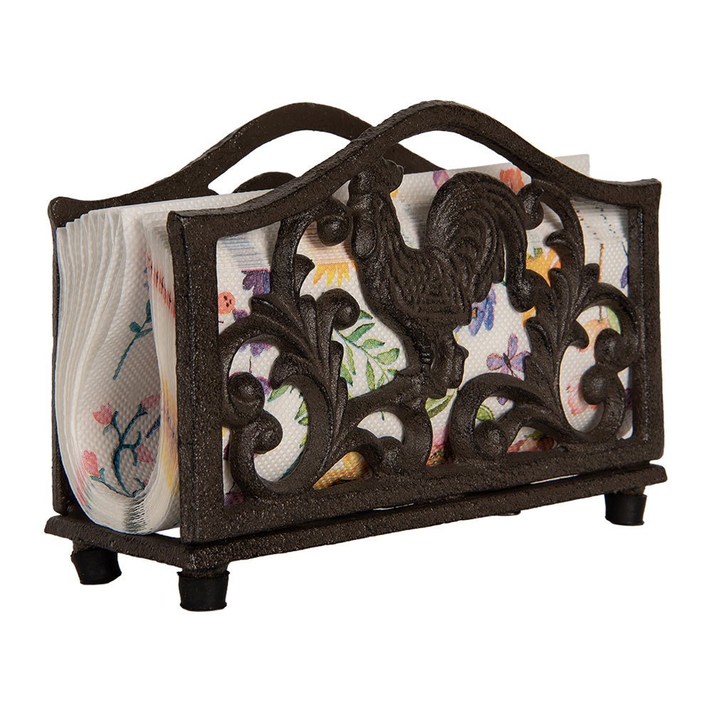 Serviettenhalter Hahn Gusseisen Braun - Vintage Oster-Tischdeko Landhausstil {{ Shabby Chic und Landhaus Deko }} {{ www.Stein-Alt.de }}