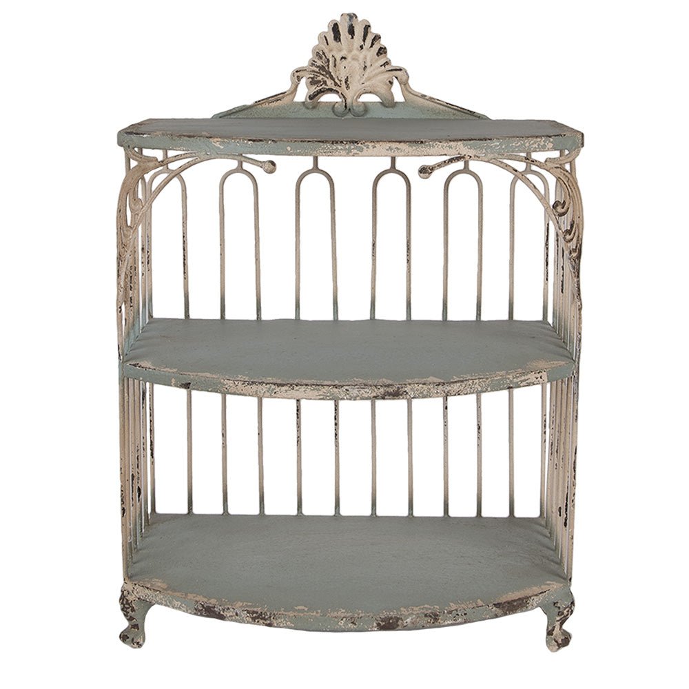 Shabby Chic Metallregal Grün-Beige 38x23x55cm - Vintage Wandregal Landhaus {{ Shabby Chic und Landhaus Deko }} {{ www.Stein-Alt.de }}