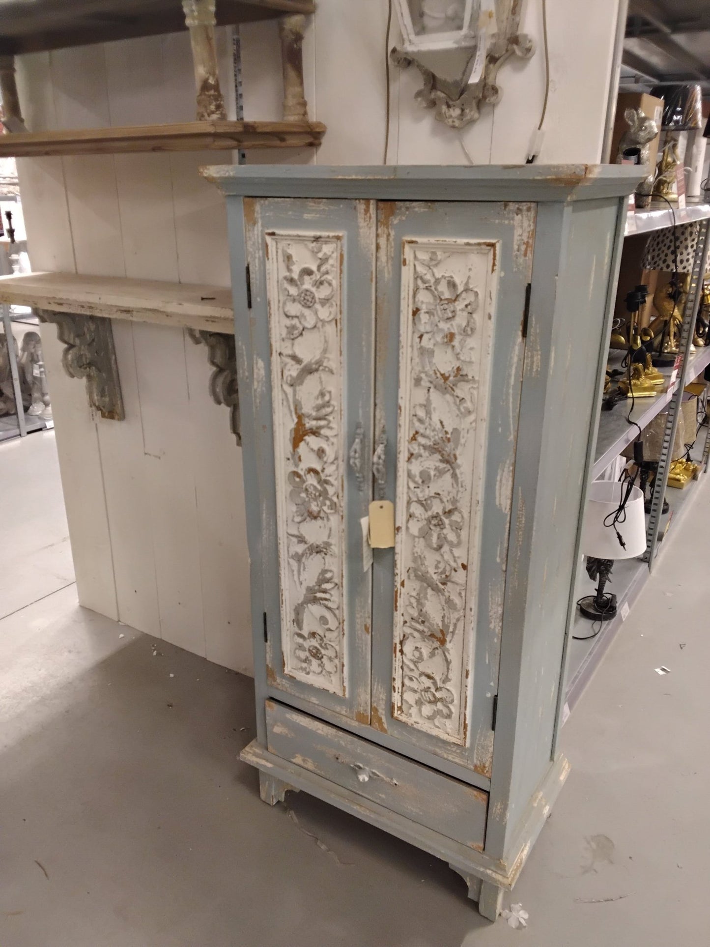 Shabby Chic Schrank Blau-Grün - Vertiko Brocante Landhausstil Holz | Clayre & Eef {{ Shabby Chic und Landhaus Deko }} {{ www.Stein-Alt.de }}