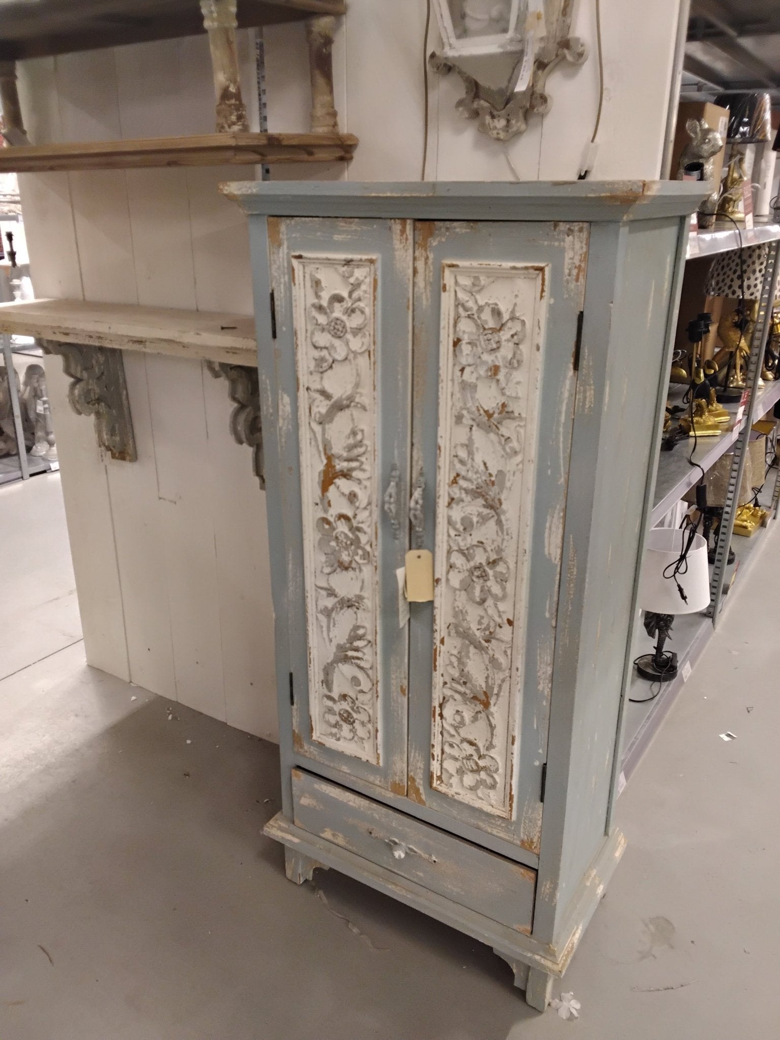 Shabby Chic Schrank Blau-Grün - Vertiko Brocante Landhausstil Holz | Clayre & Eef {{ Shabby Chic und Landhaus Deko }} {{ www.Stein-Alt.de }}
