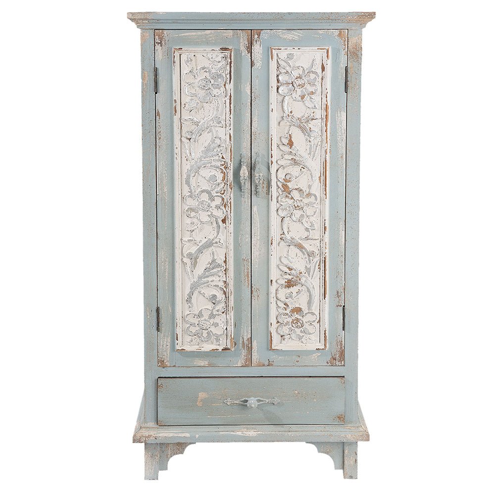 Shabby Chic Schrank Blau-Grün - Vertiko Brocante Landhausstil Holz | Clayre & Eef {{ Shabby Chic und Landhaus Deko }} {{ www.Stein-Alt.de }}
