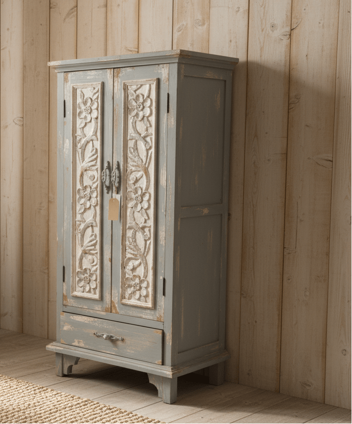 Shabby Chic Schrank Blau-Grün - Vertiko Brocante Landhausstil Holz | Clayre & Eef {{ Shabby Chic und Landhaus Deko }} {{ www.Stein-Alt.de }}