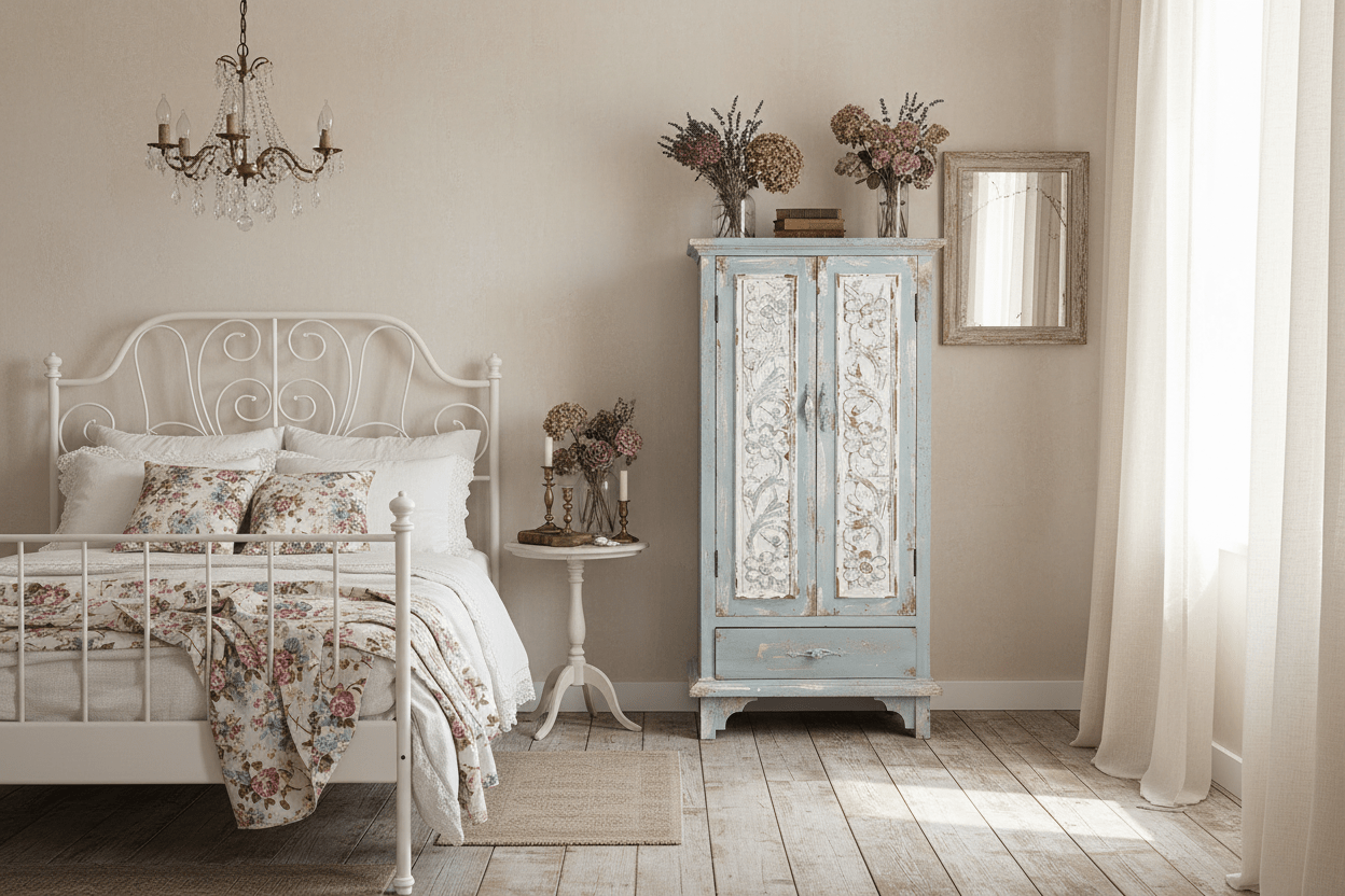Shabby Chic Schrank Blau-Grün - Vertiko Brocante Landhausstil Holz | Clayre & Eef {{ Shabby Chic und Landhaus Deko }} {{ www.Stein-Alt.de }}