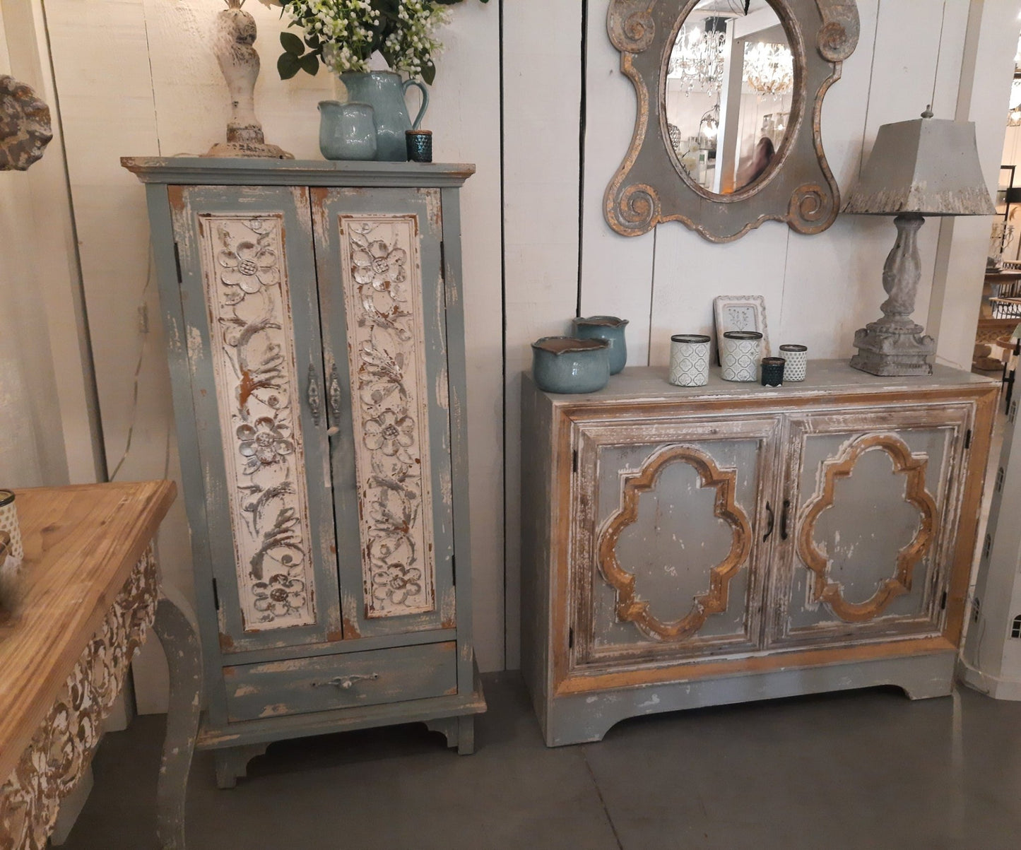 Shabby Chic Schrank Blau-Grün - Vertiko Brocante Landhausstil Holz | Clayre & Eef {{ Shabby Chic und Landhaus Deko }} {{ www.Stein-Alt.de }}