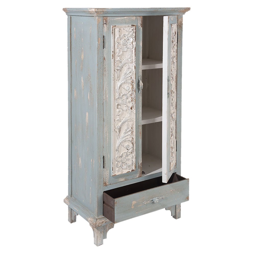 Shabby Chic Schrank Blau-Grün - Vertiko Brocante Landhausstil Holz | Clayre & Eef {{ Shabby Chic und Landhaus Deko }} {{ www.Stein-Alt.de }}