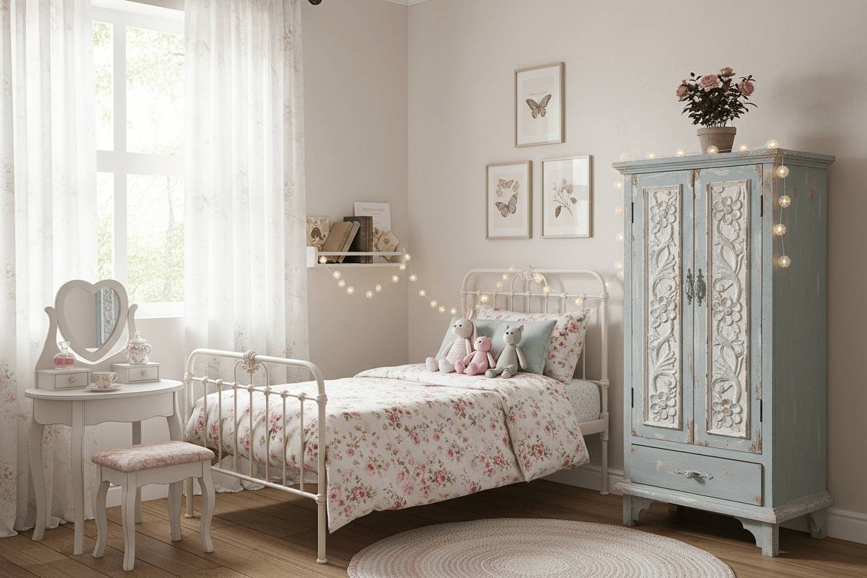 Shabby Chic Schrank Blau-Grün - Vertiko Brocante Landhausstil Holz | Clayre & Eef {{ Shabby Chic und Landhaus Deko }} {{ www.Stein-Alt.de }}