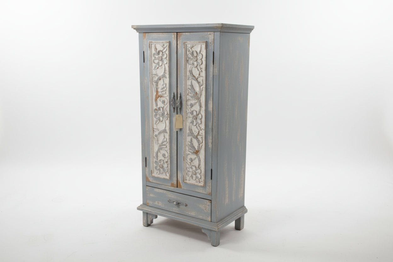 Shabby Chic Schrank Blau-Grün - Vertiko Brocante Landhausstil Holz | Clayre & Eef {{ Shabby Chic und Landhaus Deko }} {{ www.Stein-Alt.de }}
