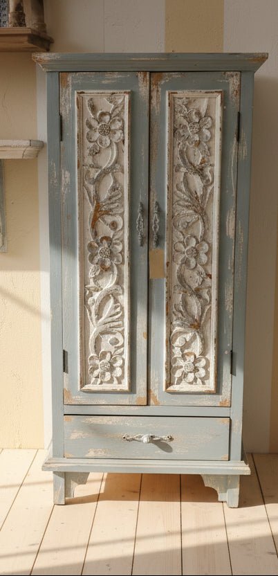 Shabby Chic Schrank Blau-Grün - Vertiko Brocante Landhausstil Holz | Clayre & Eef {{ Shabby Chic und Landhaus Deko }} {{ www.Stein-Alt.de }}