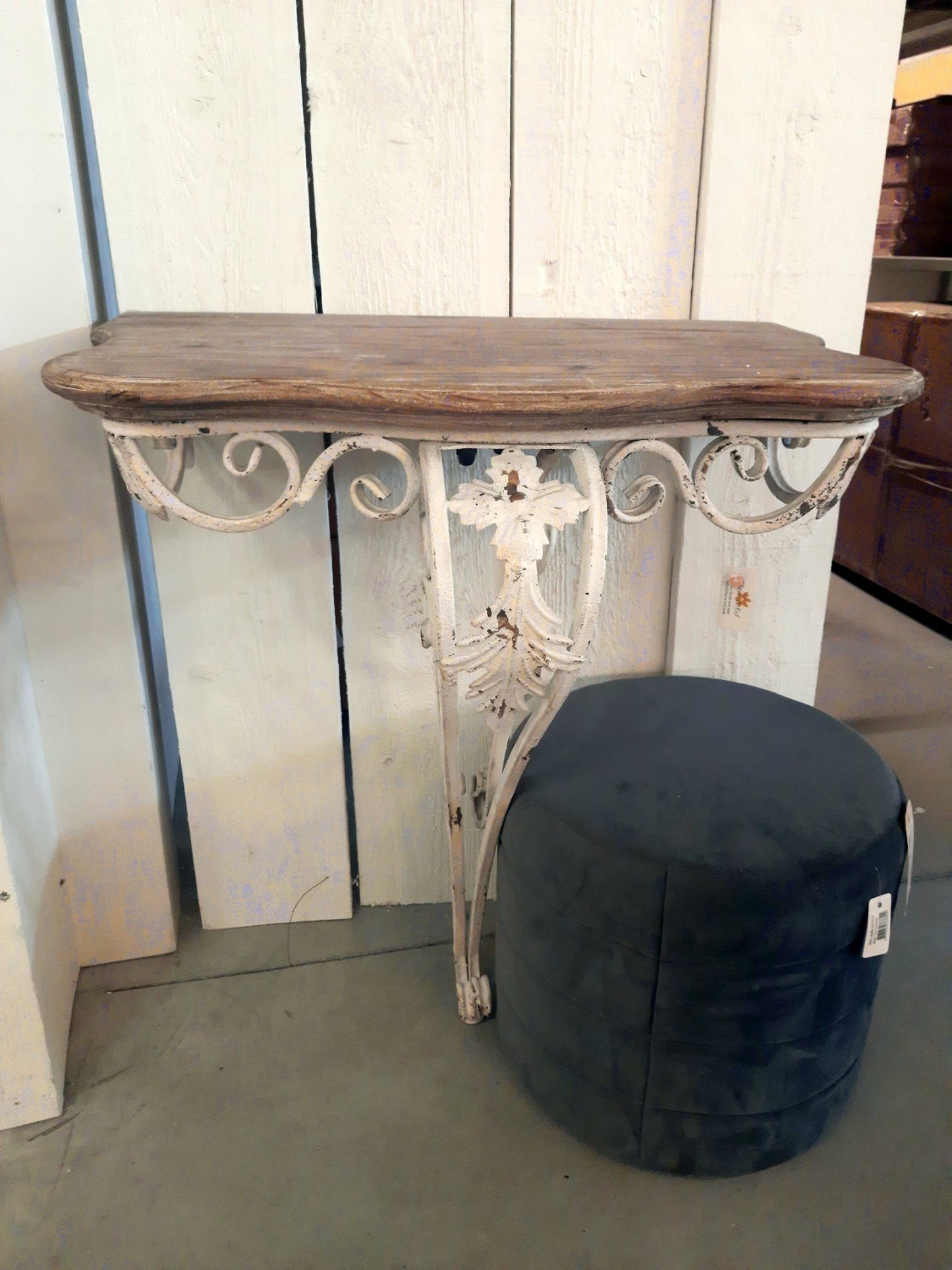Shabby Chic Wandtisch / Konsolentisch aus Eisen und Holz in Weiß-Braun {{ Shabby Chic und Landhaus Deko }} {{ www.Stein-Alt.de }}