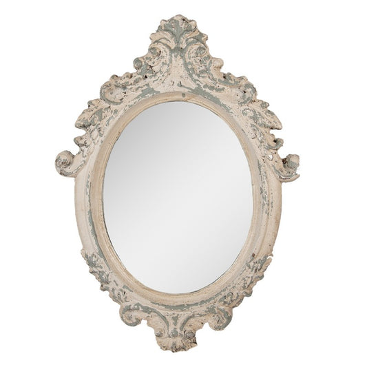 Ovaler Shabby Chis Spiegel im Barock-Stil aus Metall in Beige-Grau